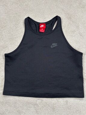 Nike Swoosh Black Mesh Detail Cropped Tank Athleisure Sporty Size S